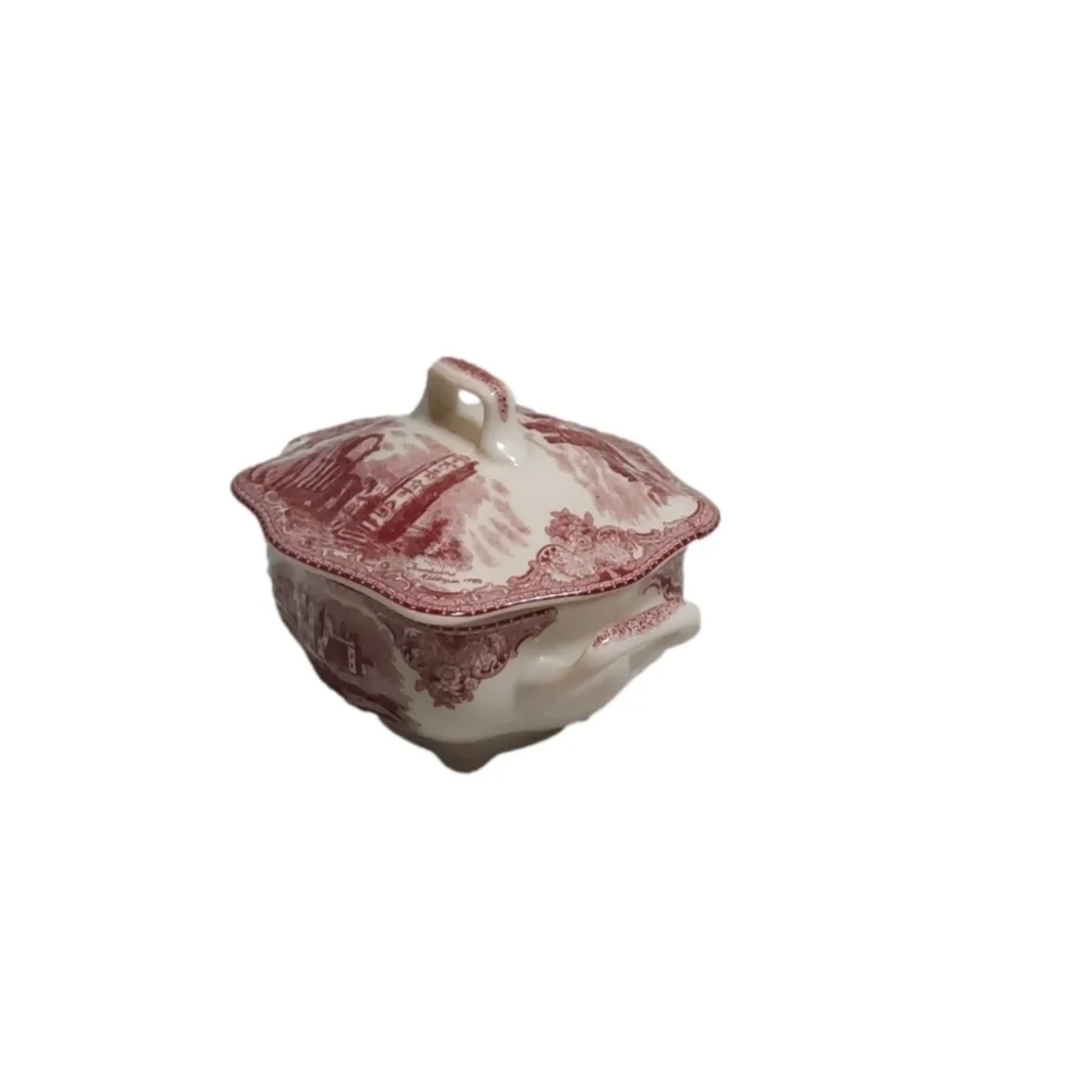 JOHNSON BROTHERS‎ OLD BRITAIN PINK CASTLE ON THE LAKE COVERED SUGAR BOWL